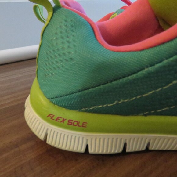 SKECHERS Flex Appeal Memory Foam Cosmic Pink Green Athletic Sneakers Shoes US 5 - Picture 5 of 13